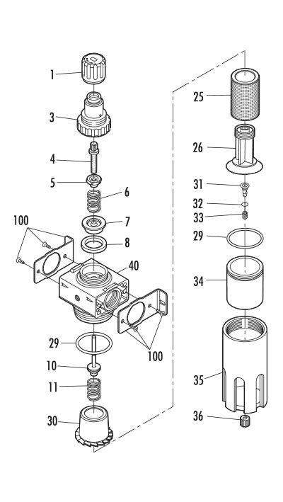 Pressure filter regulator for compressed air